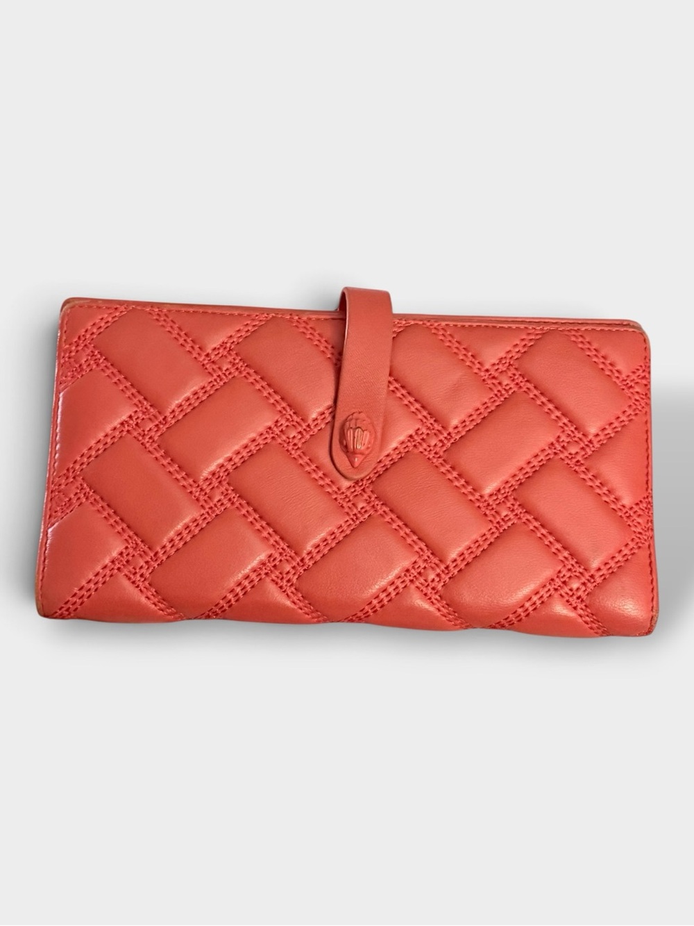 Kurt Geiger Quilted Leather Long Wallet in Coral
